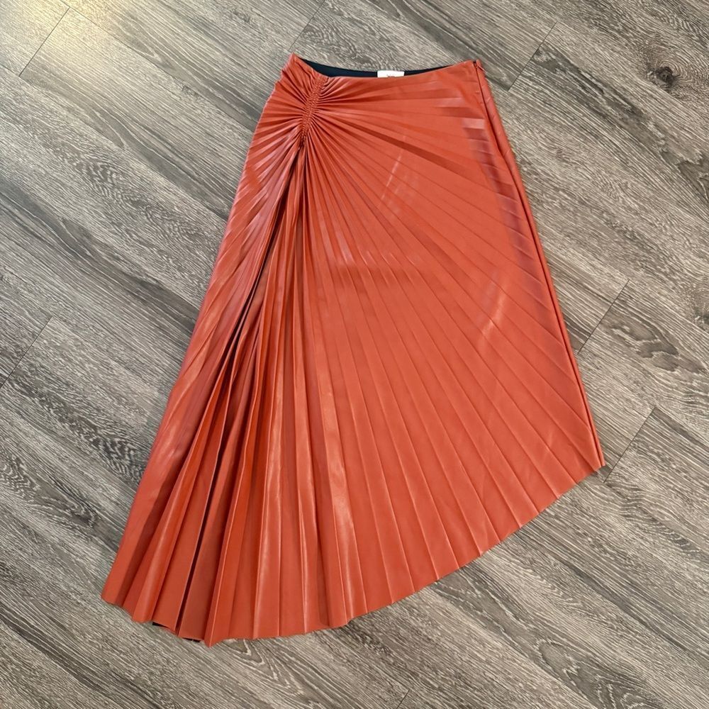A.L.C. Tracy Asymmetric Pleated Vegan Leather Skirt - Picture 1 of 7